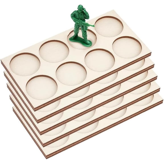 5 Pcs 25mm/1inch Circle Bases Movement Tray 8-Hole Ring War Unit Tray Wood Rectangle Formation Rank Tray Figure Horde Tray Action Figure Miniatures Wood Display Pedestals