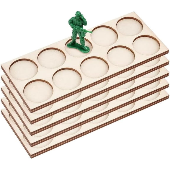 5 Pcs for 25mm/1inch Ring War Unit Tray 10-Hole Skirmish Movement Trays Formation Wood Rectangle Formation Rank Tray Figure Horde Circle Bases for Action Figure Miniatures for DIY
