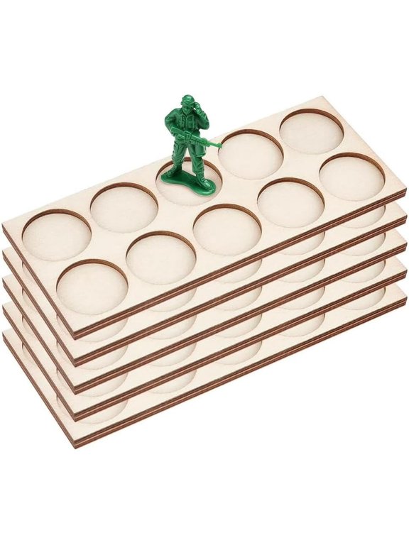 5 Pcs for 25mm/1inch Ring War Unit Tray 10-Hole Skirmish Movement Trays Formation Wood Rectangle Formation Rank Tray Figure Horde Circle Bases for Action Figure Miniatures for DIY
