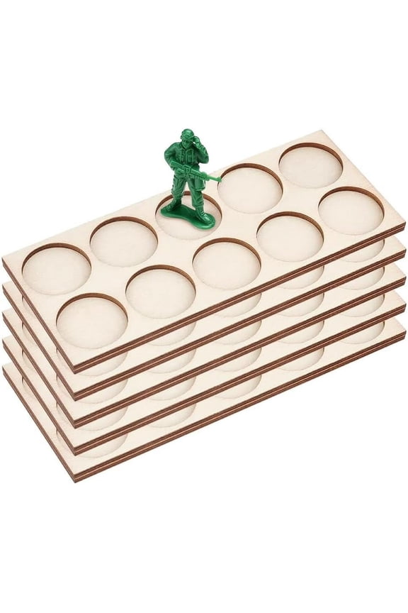 5 Pcs for 25mm/1inch Ring War Unit Tray 10-Hole Skirmish Movement Trays Formation Wood Rectangle Formation Rank Tray Figure Horde Circle Bases for Action Figure Miniatures for DIY