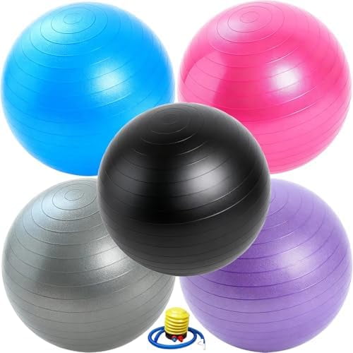 5 Pcs 26 Inch Anti-Burst Yoga Exercise Ball, Anti-Slip Heavy Duty Gym Ball for Fitness, Core, Balance, Prenatal Workout, Office Chair with Quick Pump$$Sport & Recreation Other