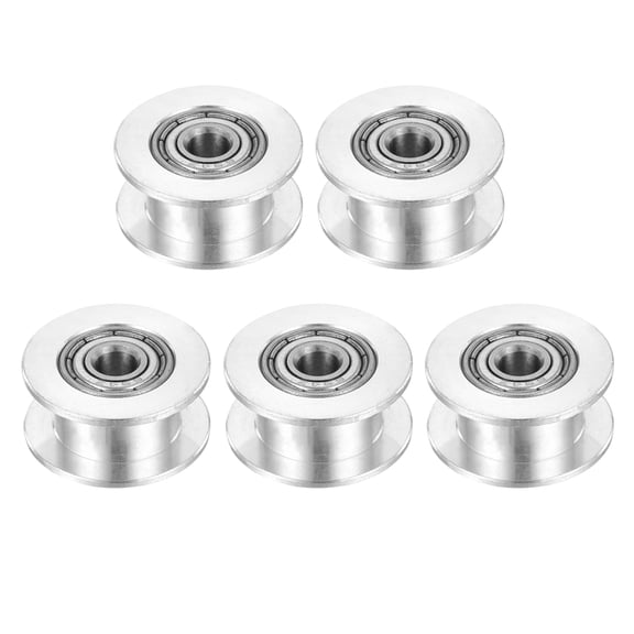 5 Pcs 2GT Idler Pulley Toothless 4mm Bore for 6mm Width Belt Silver