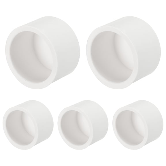5 Pcs 3/4" PVC End Cap Fitting, Schedule 40 Furniture Grade Pipe Cap Plug Adapter, Pipe Cover Fittings Sockets for Plumbing Irrigation System & Water Line Framework, White