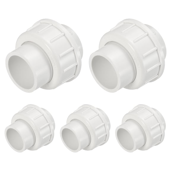 5 Pcs 3/4" PVC Union Pipe Fitting, Schedule 40 Furniture Grade Slip Union Coupling Fitting with EPDM O-Ring for Plumbing Systems Irrigation Projects, Socket x Socket White