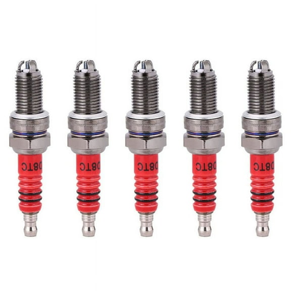 5 Pcs 3-Electrode Spark Plug D8TC for 125Cc 150Cc 200Cc 250Cc Scooter ATV Quads,5pcs x Spark Plug,Red & Silver