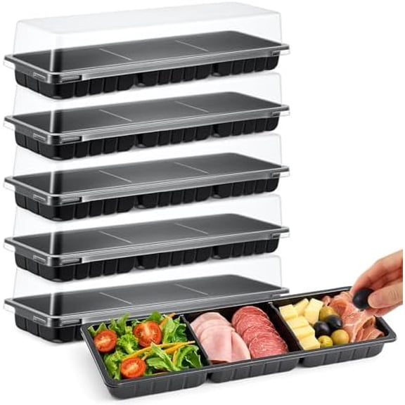 5 Pcs 3 Sections Cookie Platter with Lid Serving Sushi Plates Charcuterie Boards 15 x 5 in Appetizer Platter Serving Catering Trays with Lids Divided Plastic Trays