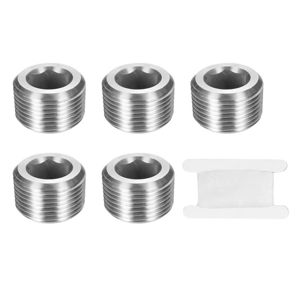 5 Pcs 304 Stainless Steel Pipe Plug 3/4" NPT Male Internal Hex Thread Socket Pipe Plug