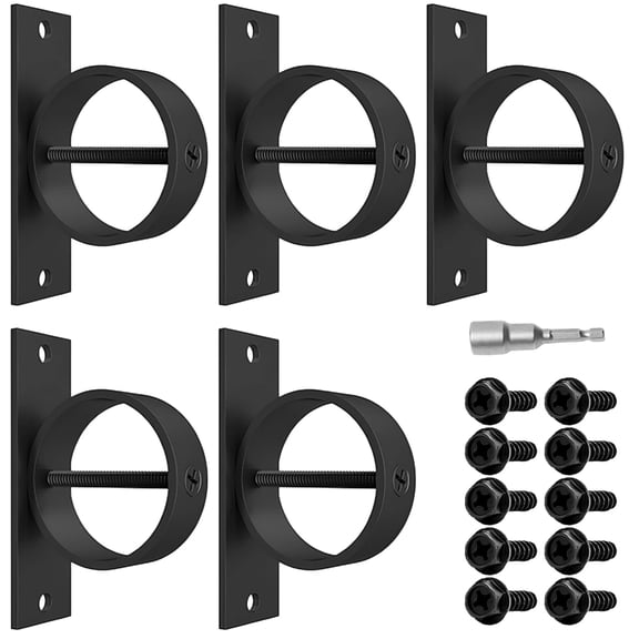 5 Pcs 304 Stainless Steel Rope Fence Post Holder, Black Coated Bracket Set with Adjustable Threaded Rings, Includes Screws and Drill Bit, Ideal for Outdoor Use