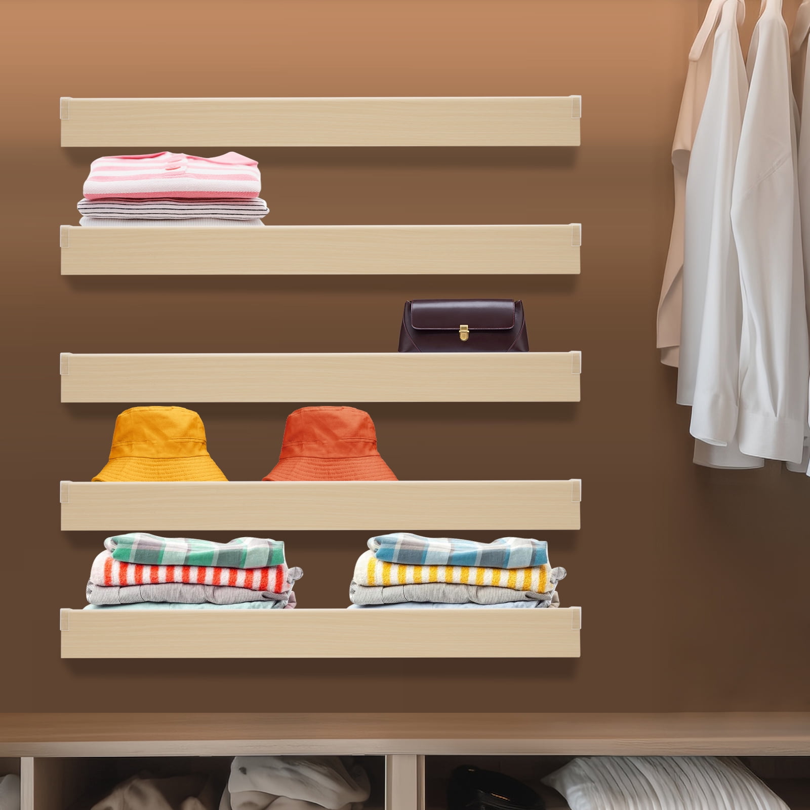 5 Pcs 33*16in Foamed PVC Wire Rack Covers  Pantry Shelves Covers Light Wood Color for Bathroom Kitchen Shelving