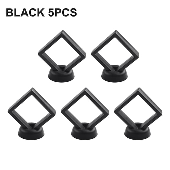 5 Pcs 3D Floating Frame Holder Stand Box Clear Jewelry Ring Coin Display Case