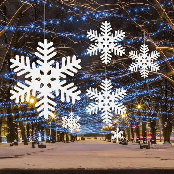 5 Pcs 3D Snowflake Hanging Decorations – Three-Dimensional Fake Snowflake Strings for Christmas, New Year, Party or Stage Décor – Winter Holiday Scene Props