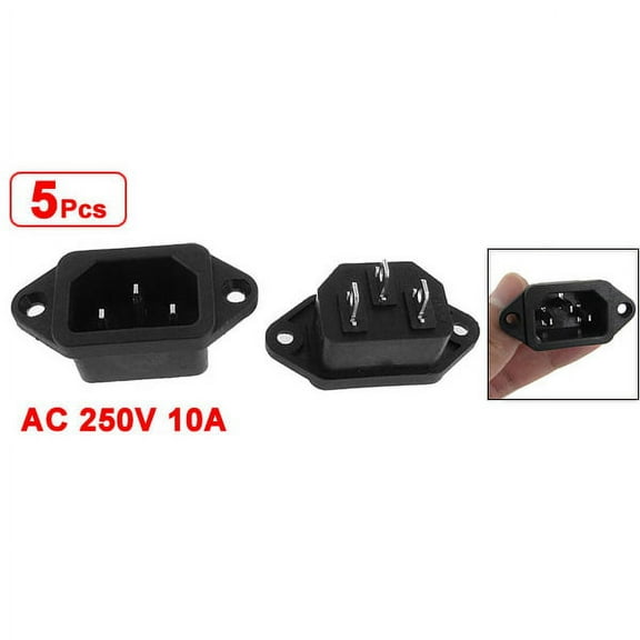 5 Pcs 3P IEC 320 C14 Male Plug Panel Power Inlet Sockets Connectors AC 250V 10A,Black