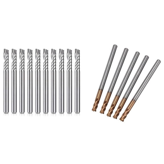 5 Pcs 3mm Solid Carbide Endmills Endmill D3X8XD4X50L & 10 Pcs CNC Router Bits 1/8 Inch Spiral Upcut Router Bit
