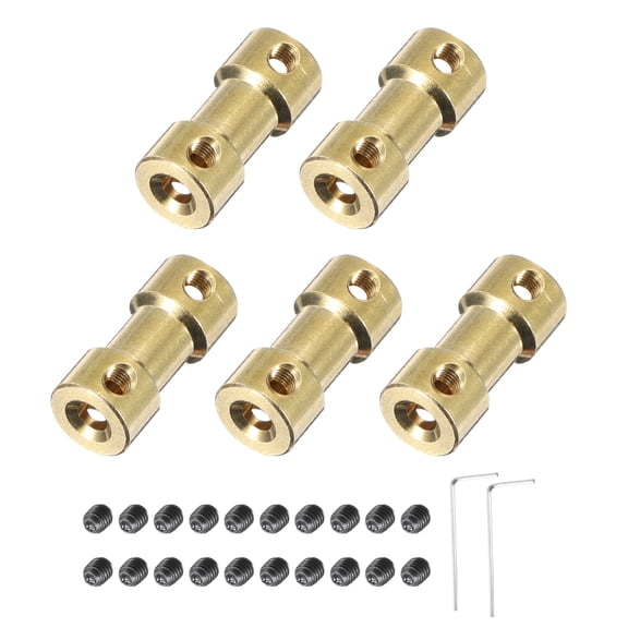 5 Pcs 3mm to 3mm Brass Shaft Coupling Joint Connector with Screws and Hex Wrench Flexible Motor Shaft Coupler for Car Wheels Tires Shaft Motor