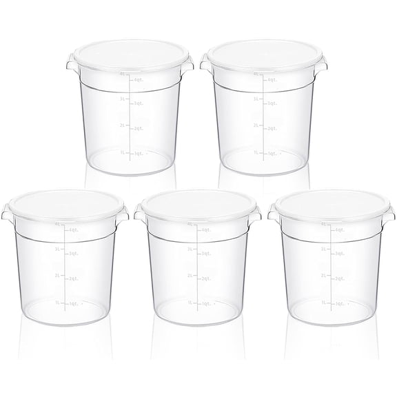 5 Pcs 4 Qt Food Storage Container Bucket with Lids for Proofing Dough Rise Bread, Clear Round Flour Container Bucket for Kitchen or Restaurant Food Storage (White)