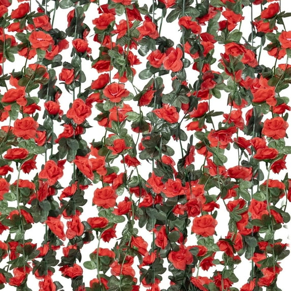 5 Pcs 40 ft Rose Garlands Artificial Rose Vines,Fake Silk Flower Vines,Fake Flower Hanging Rose Ivy,Faux Vine Flowers Hanging Strings for Wedding Arch Table Wall Backdrop Party Decor,Red,8ft/Pc
