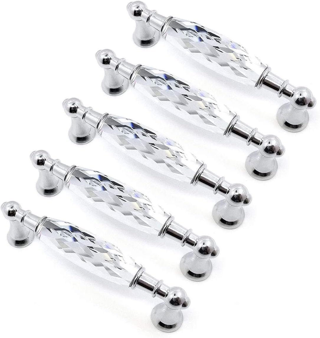 5 Pcs 5.00'' Hole to Hole Clear Crystal Handles Drawer Glass
