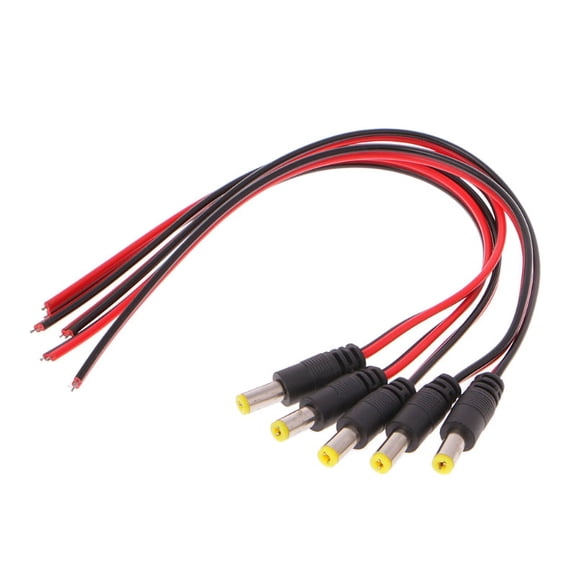 5 Pcs 5.5x2.1mm Male for DC Power Plug Connector CCTV PSU Pigtail Cable Jack 12V