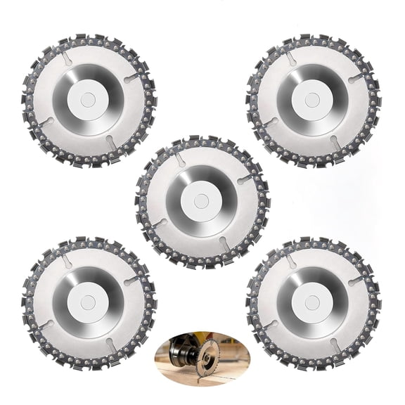 5 Pcs 5/8 Inch Chain Disc Saw Blades for 4 Inch/ 4-1/2 Inch Angle Grinder 22 Teeth Wood Carving Disc for Grinding Shaping Cutting Attachment Circular Chainsaw Wheel