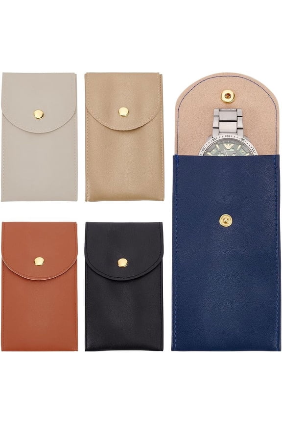 5 Pcs 5 Colors Watch Pouch Leather Single Watch Storage Bag Imitation Leather Watch Travel Case Portable Watch Pouch for Men and Women 5.12.9 Inch DIY