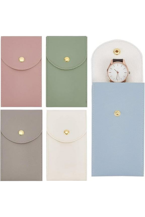 5 Pcs 5 Colors Watch Pouch Leather Single Watch Storage Bag Imitation Leather Watch Travel Case Portable Watch Pouch for DIY handcrafting