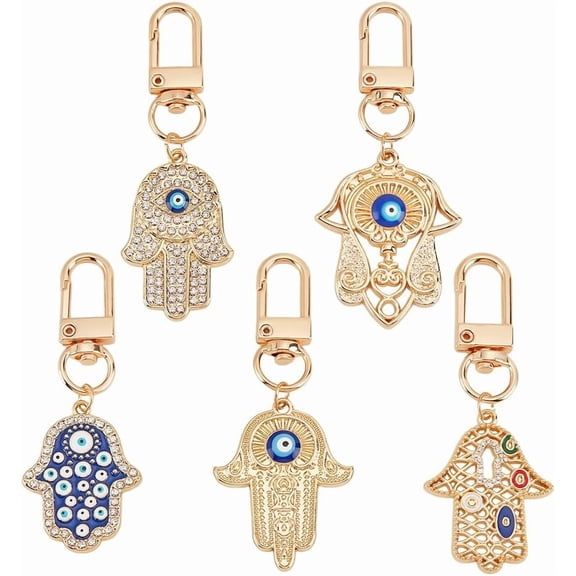 5 Pcs 5 Styles Hamsa Hand Keychains Hand Protection Charm Key Holder Charm Pendants Lucky Charms Keyring for Gift Keys Bag Accessory Ornaments for DIY