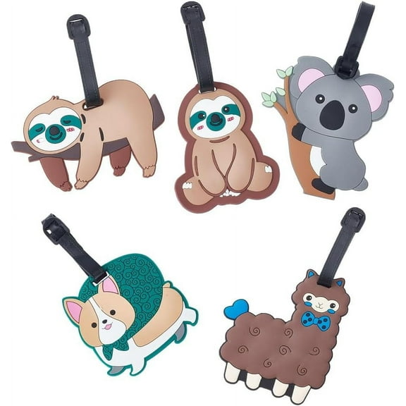 5 Pcs 5 Styles Koala Sloth Luggage Tags Animal Theme Travel Baggage Tags Plastic Dog Bag Tags Alpaca Shape Suitcase Identifier Labels DIY