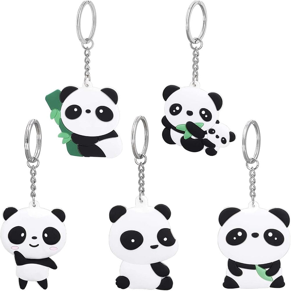5 Pcs 5 Styles Panda Keychains Silicone Cute Keychains Chinese Panda ...