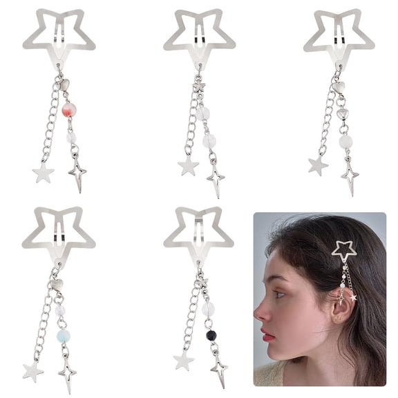 5 Pcs 5 Styles Shooting Star Hair Clips Alloy Snap Hair Clips Hair Accessories Silver Hair Clips Metal No Slip Hair Barrettes for Girls Women Hair Making Salon Supplies