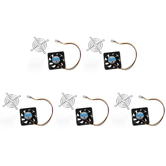 5 Pcs 60mm x 60mm x 15mm 3 Pins Cooling Fan W Metal Finger Guards