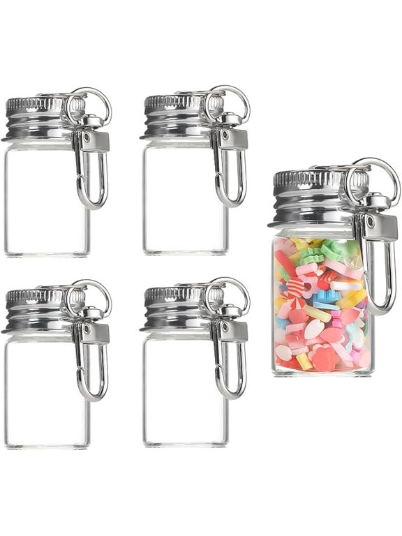 5 Pcs 7ml/0.23oz Mini Glass Bottle Keychain, Clear Screw Cap Tiny Glass Vials, Wishing Message Jars for DIY Crafts Wedding Favors Travel Keyring Bag Ornaments