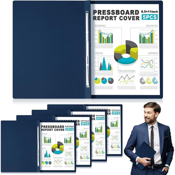 5 Pcs 8.5 x 11 Inch Pressboard Report Cover, 3'' Capacity, Presentation Binder Folder with Metal Prong for Business, Presentations, Contract, Proposal and Other Documents Management (Blue)