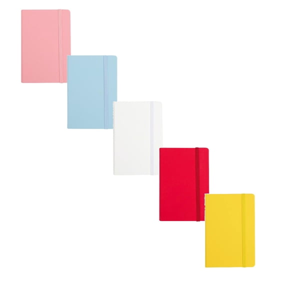 5 Pcs A6 Hardcover Notebook,College Ruled Pocket Journal with Elastic Band, 160 Pages Small Memo Notepad for Purse Daily Notes, 5 Colors
