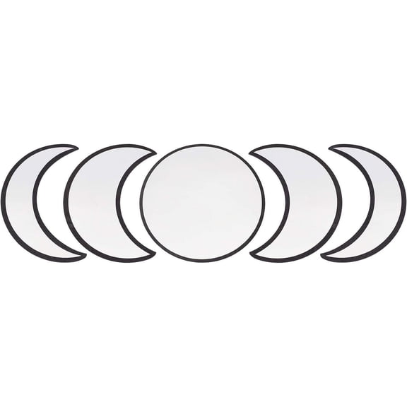 5 Pcs Acrylic Wooden Moon Phase Mirror Acrylic Wall Decorative Mirror Interior Design Wall Decoration for Home Living Room Bedroom DecorBlack