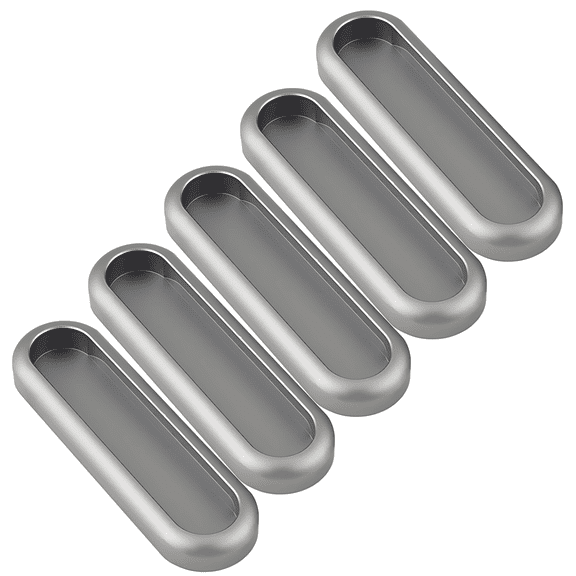 5 Pcs Adhesive Pull Handle Set, Gray Metal Finger Pulls for Sliding Door, Closet, Drawer, Damage-Free Installation, Includes Screws & Double-Sided Tape, 4.3 in / 11 cm