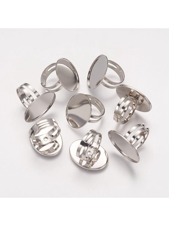 5 Pcs Adjustable Pad Ring Settings Brass Pad Ring Bases Fingerring Base Bezels Cabochon Rings Setting Blanks for Jewelry Making 17x18x25mm For Crafting