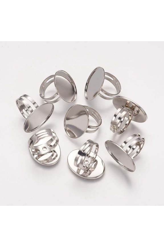 5 Pcs Adjustable Pad Ring Settings Brass Pad Ring Bases Fingerring Base Bezels Cabochon Rings Setting Blanks for Jewelry Making 17x18x25mm For Crafting