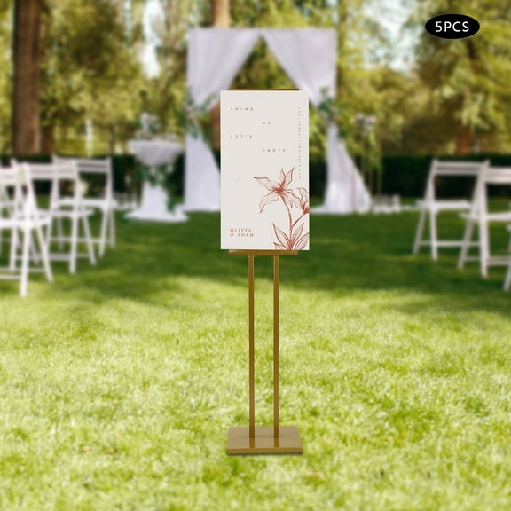 5 Pcs Adjustable Poster Stand for Display,  Pedestal Metal Sign Poster Stand Holder, Poster Stands for Display Welcome Sign Holder Stand Metal Banner Stand for Exhibitions (Gold)