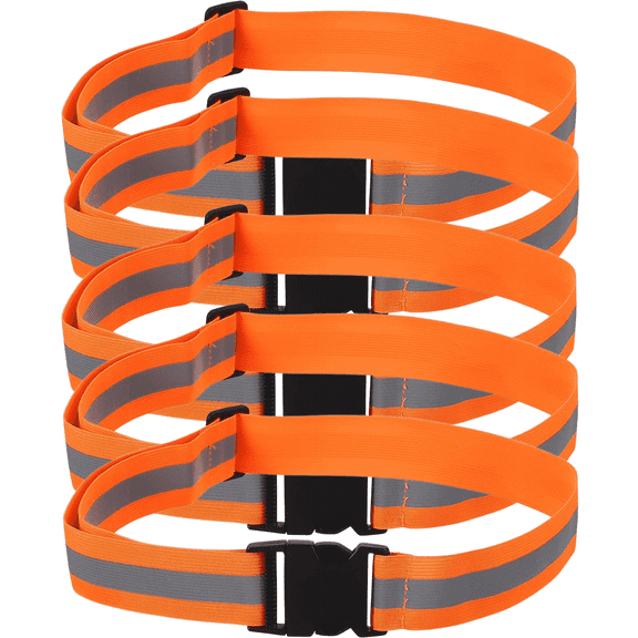 5 Pcs Adjustable Reflective Running Belt Sash – 25"-45" Elastic High Visibility Safety Strap with Quick Release Buckle | For Night Running, Cycling, Walking & Outdoor Activities, Orange