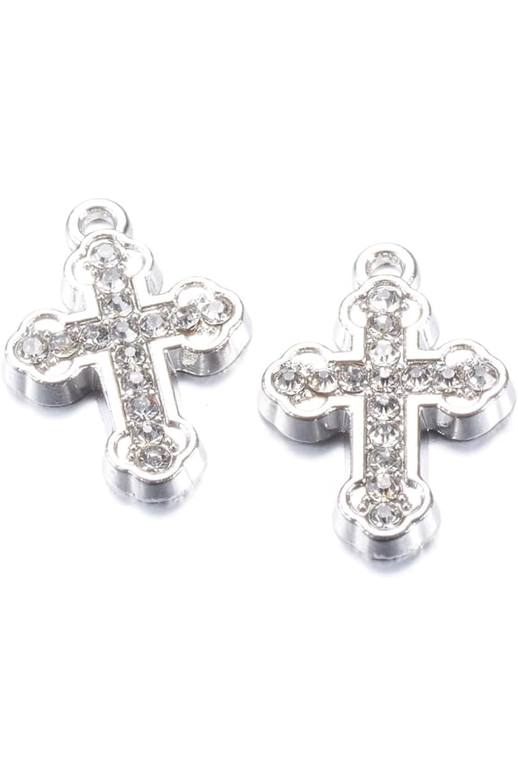 5 Pcs Alloy Rhinestone Cross Pendants Cross Pendant Accessory Platinum Pendant for Women Birthday Festival Elegant Gifts DIY Personalized Jewelry 23x16x3mm Hole: 2mm