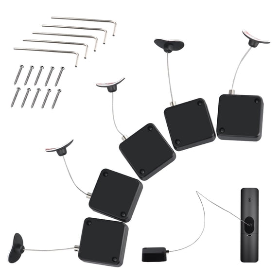 5 Pcs Anti-Lost Cable Locks for Remotes, 39 in Retractable Security Cord, Self-Adhesive Mount for Curved Items, Speakers, Microphones, Adjustable Length