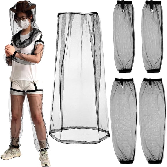5 Pcs Anti Mosquito Suit Midge Clothing Mesh Net Hood Arm and Leg Sleeves Protective Cover for Camping Gardening