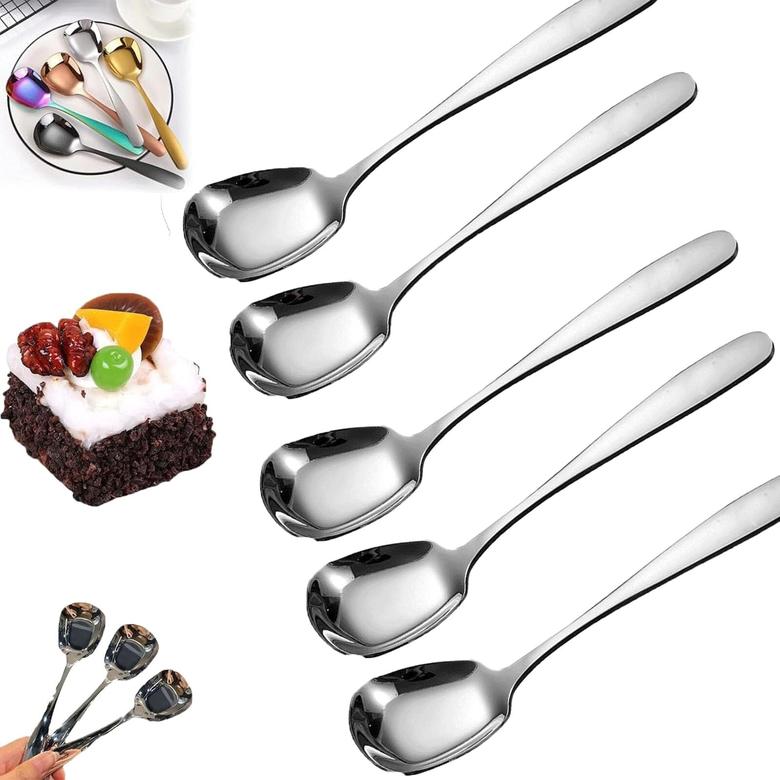 5 Pcs Arithmetic Square Head Stainless Steel Spoons, Square Spoons ...