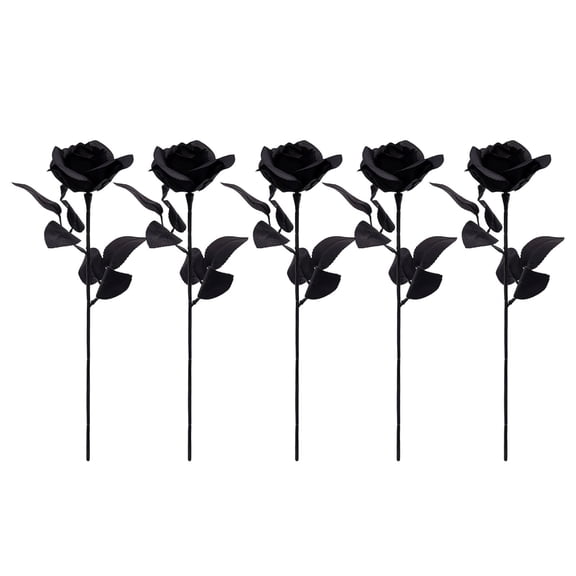 5 Pcs Artificial Black White Gradient Silk Roses Gothic Fake Flowers 13.8 Inch Plastic Halloween Decorations for Home Table Centerpiece Spooky Party