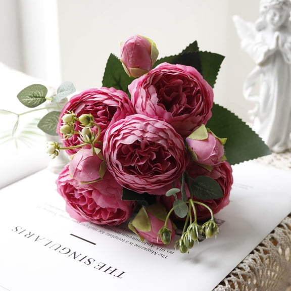 5 Pcs Artificial Flower Silk Flower Realistic Faux Peony with Long Stems Fake Ranunculus Bouquet Wedding Flowers Bulk for DIY Bride Centerpiece Decoration