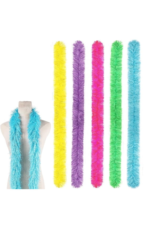 5 Pcs Artificial Fluffy Boas Stage Costume Decorations Set 5 Ft Long Feather Boas Colorful DIY Crafts Clothing Accessories for Wedding Birthday Christmas Dance Party Decor (Multicolor B)