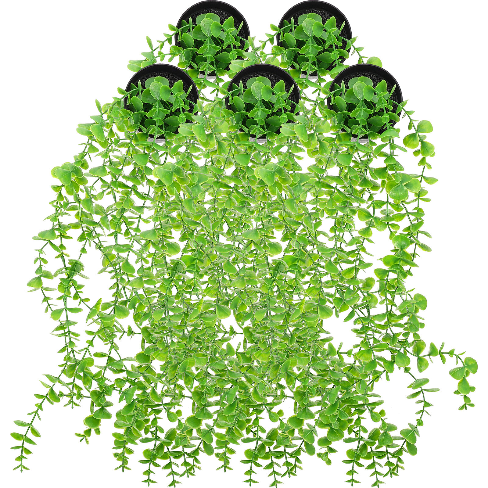 5 Pcs Artificial Hanging Potted Plant Pots Faux Plants Greenery Indoor