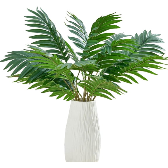 5 Pcs Artificial Palm Branches, 24" Faux Greenery Stems with 15 Fake Tropical Plants Areca Palm Leaves for Sunday Vases Floral Arrangement Wedding Jungle Party Decorations