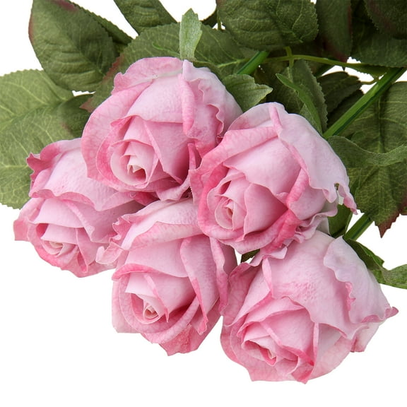 5 Pcs Artificial Roses Flowers 24" Real Touch Silk Roses Bouquet Long Stem Fake Roses for Flower Arrangements Home Party Wedding Table Centerpieces, Pink