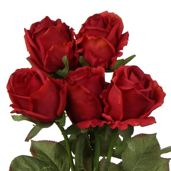 5 Pcs Artificial Roses Flowers 24" Real Touch Silk Roses Bouquet Long Stem Fake Roses for Flower Arrangements Home Party Wedding Table Centerpieces, Red